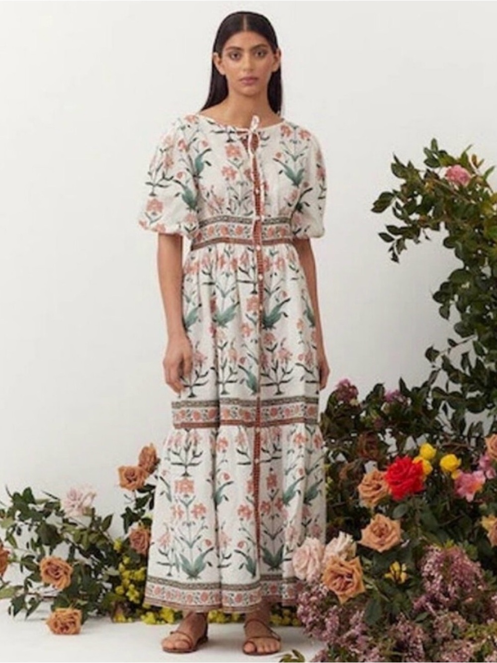 Hannah Cream Floral Maxi Dress with Puff Sleeves - Picture 4 of 7